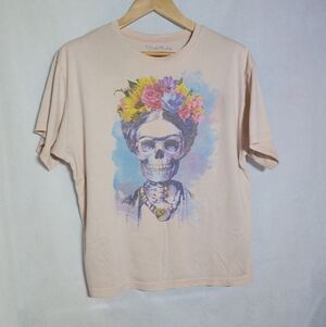 Frida Kahlo Jerry Leigh Sz M Floral Skull Graphic Tee